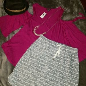 EXPRESS PEEK A BOO SHIRT (XS) AND KENJI SKIRT  (S)